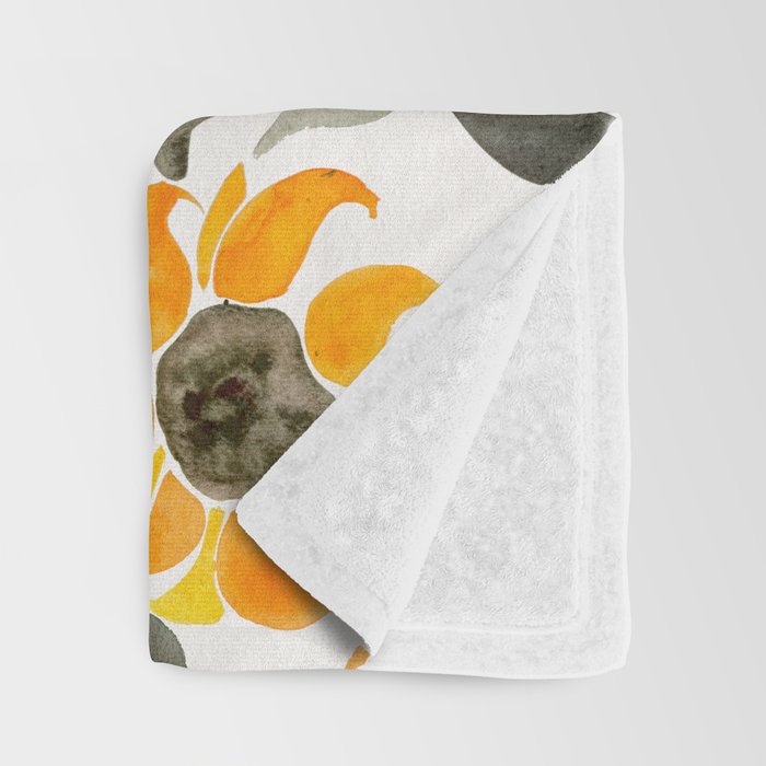 Sunflower Watercolor - Yellow & Black Palette Throw Blanket Gallery Image 3