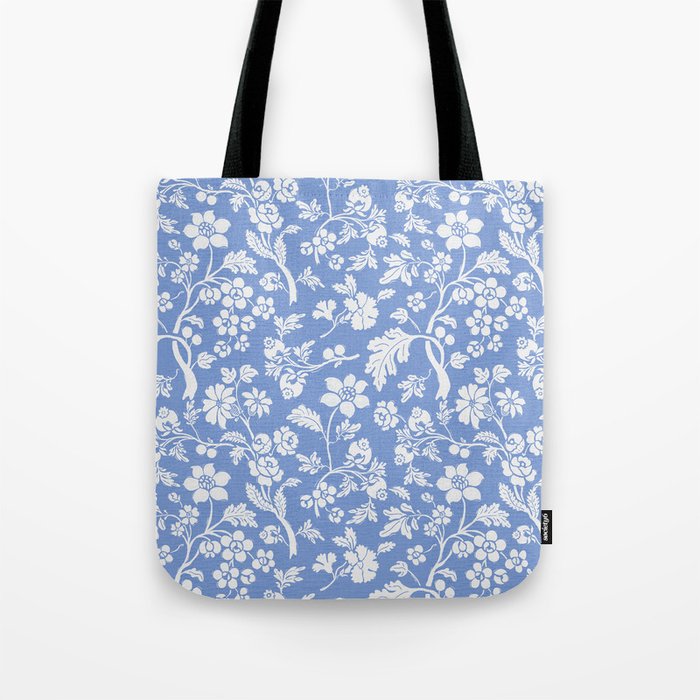 Vintage Style Chintz Florals On Blue Tote Bag Gallery Image 1