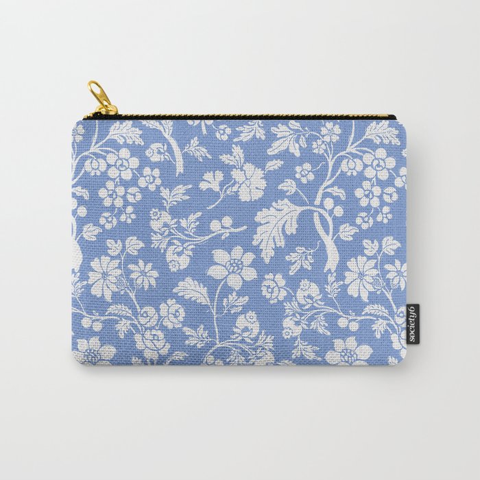 Vintage Style Chintz Florals On Blue Carry All Pouch Gallery Image 1