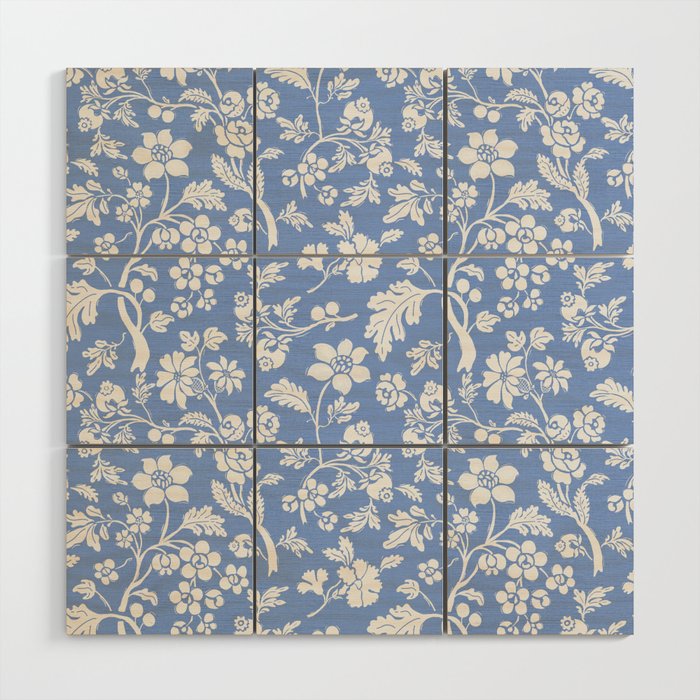 Vintage Style Chintz Florals On Blue Wood Wall Art Gallery Image 1