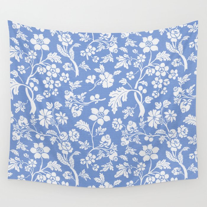 Vintage Style Chintz Florals On Blue Wall Tapestry Gallery Image 4