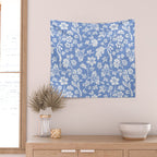 Vintage Style Chintz Florals On Blue Wall Tapestry Gallery Image 2