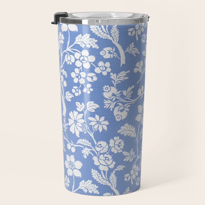Vintage Style Chintz Florals On Blue Travel Mug Gallery Image 3