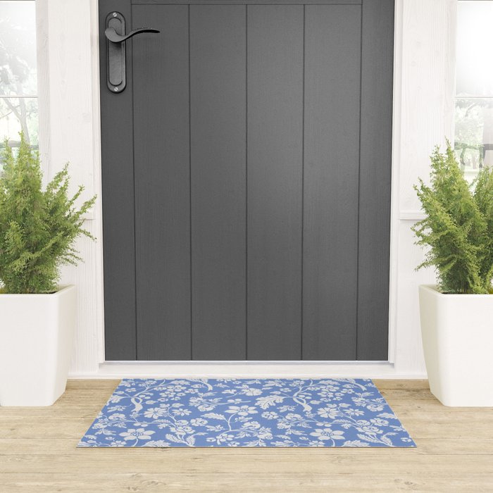 Vintage Style Chintz Florals On Blue Welcome Mat Gallery Image 3