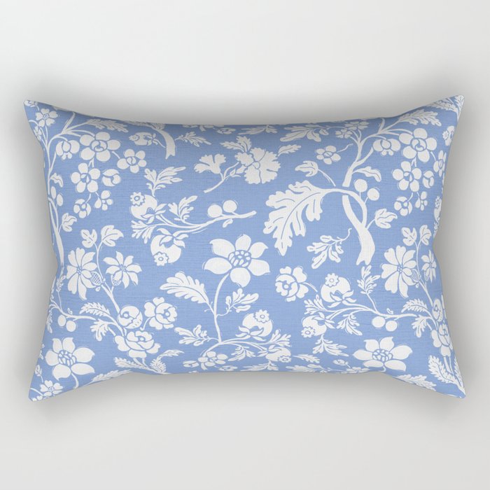 Vintage Style Chintz Florals On Blue Rectangular Pillow Gallery Image 2