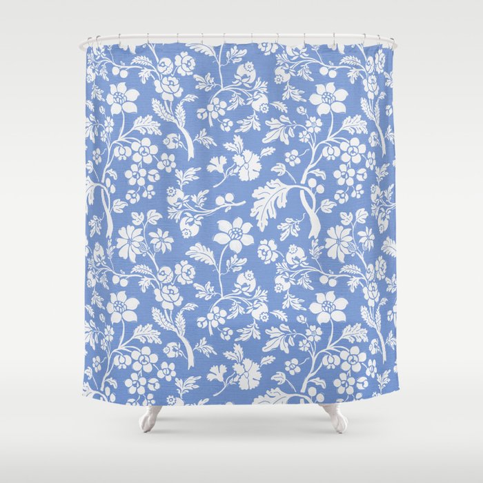 Vintage Style Chintz Florals On Blue Shower Curtain Gallery Image 1