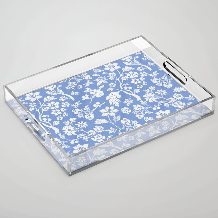 Vintage Style Chintz Florals On Blue Acrylic Tray Gallery Image 1