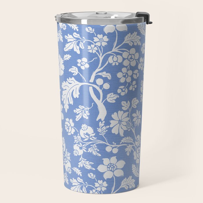 Vintage Style Chintz Florals On Blue Travel Mug Gallery Image 2