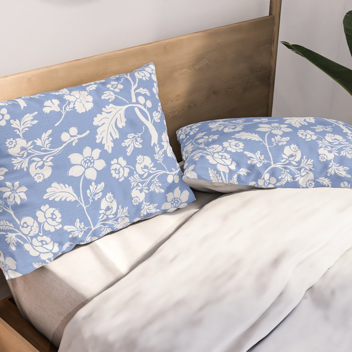 Vintage Style Chintz Florals On Blue Pillow Sham Gallery Image 2