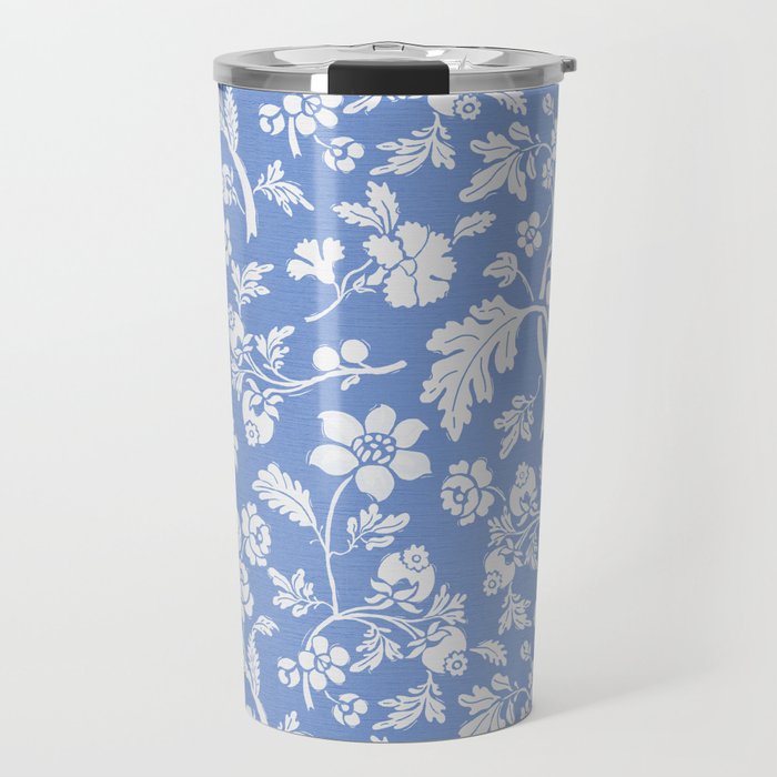 Vintage Style Chintz Florals On Blue Travel Mug Gallery Image 1
