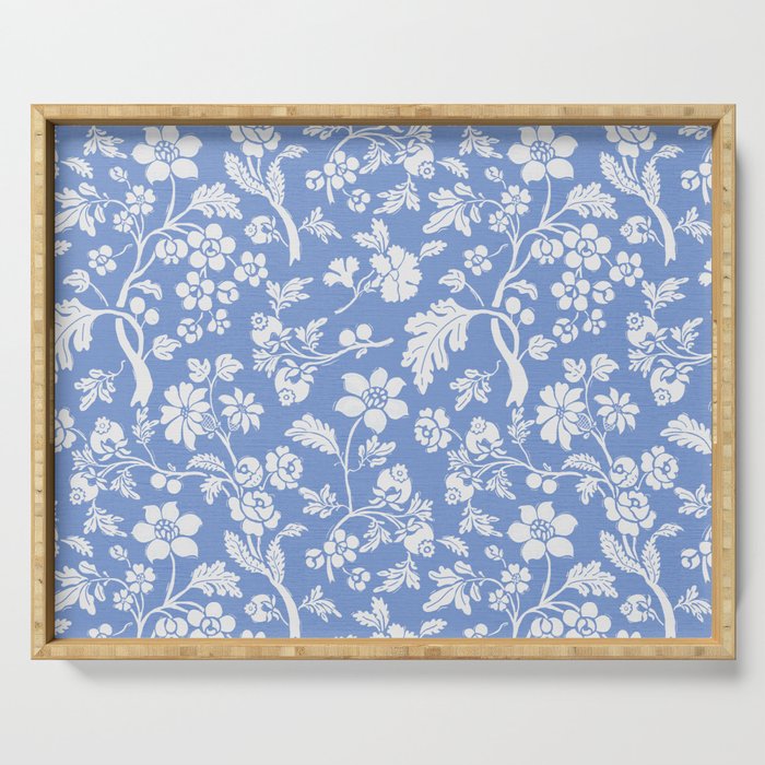 Vintage Style Chintz Florals On Blue Serving Tray Gallery Image 1