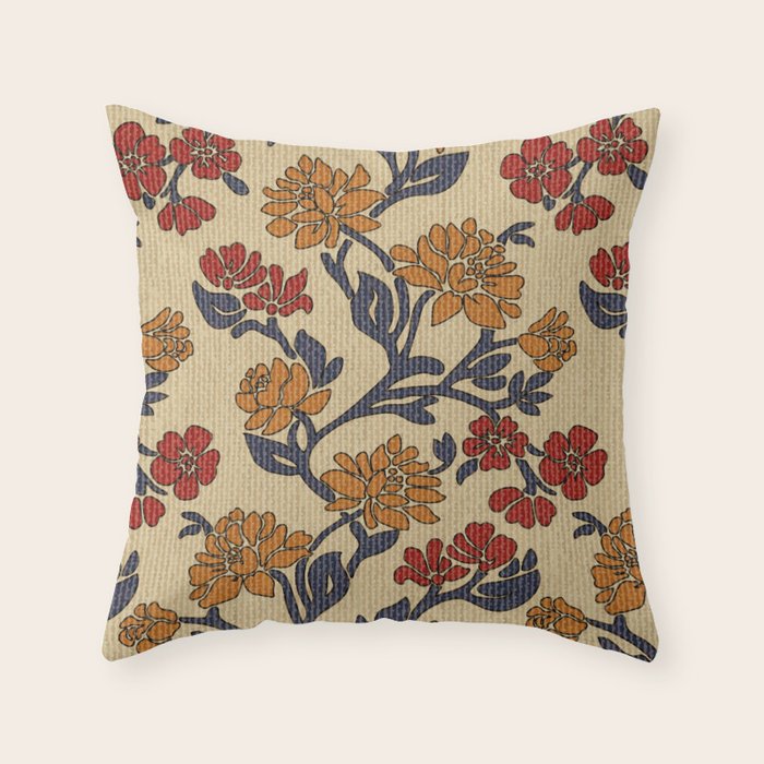 Vintage victorian floral upholstery fabric light background Throw Pillow