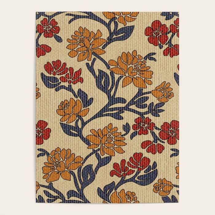 Vintage victorian floral upholstery fabric light background Poster Gallery Image 4