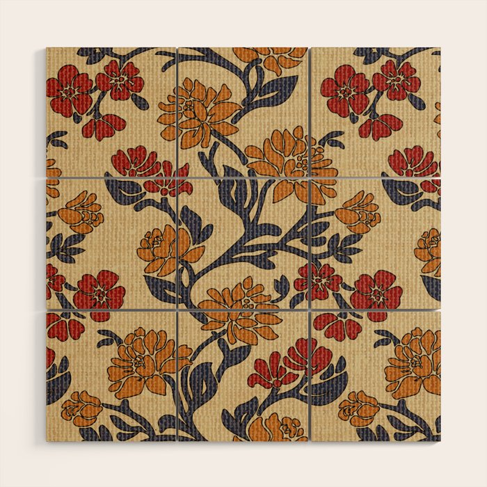 Vintage victorian floral upholstery fabric light background Wood Wall Art Gallery Image 1