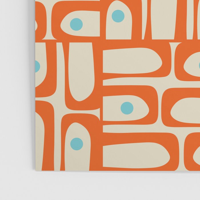 Mid Century Modern Piquet Abstract Geometric Multi Pattern Orange Aqua Beige Poster Gallery Image 3