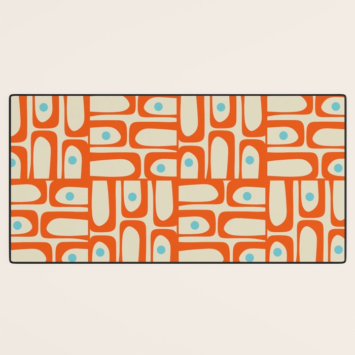 Mid Century Modern Piquet Abstract Geometric Multi Pattern Orange Aqua Beige Desk Mat Gallery Image 3