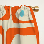 Mid Century Modern Piquet Abstract Geometric Multi Pattern Orange Aqua Beige Window Curtain Gallery Image 2