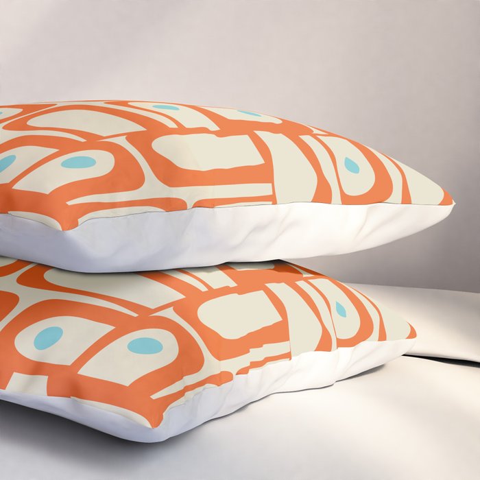 Mid Century Modern Piquet Abstract Geometric Multi Pattern Orange Aqua Beige Pillow Sham Gallery Image 3
