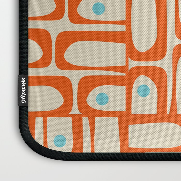 Mid Century Modern Piquet Abstract Geometric Multi Pattern Orange Aqua Beige Laptop Sleeve Gallery Image 3