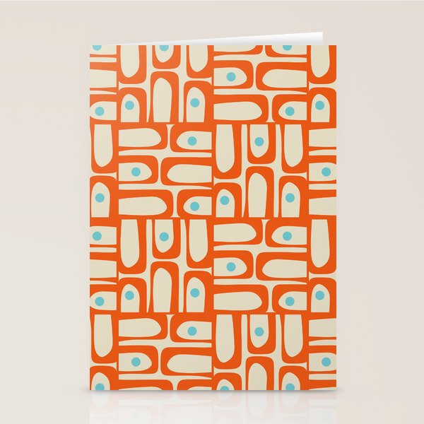 Mid Century Modern Piquet Abstract Geometric Multi Pattern Orange Aqua Beige Stationery Card Gallery Image 2