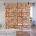 Mid Century Modern Piquet Abstract Geometric Multi Pattern Orange Aqua Beige Wall Mural Gallery Image 1