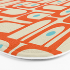 Mid Century Modern Piquet Abstract Geometric Multi Pattern Orange Aqua Beige Bath Mat Gallery Image 3
