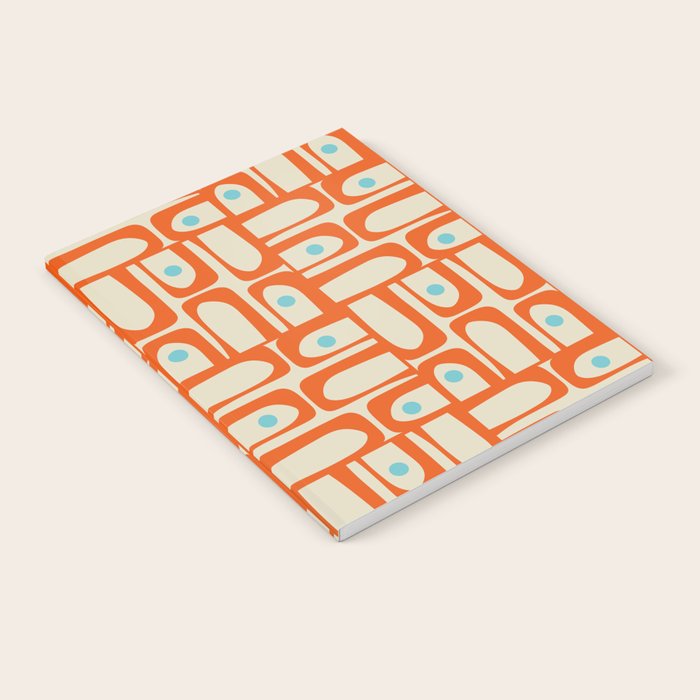 Mid Century Modern Piquet Abstract Geometric Multi Pattern Orange Aqua Beige Notebook