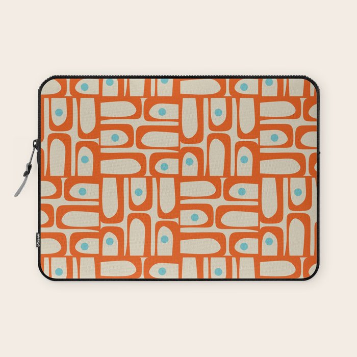 Mid Century Modern Piquet Abstract Geometric Multi Pattern Orange Aqua Beige Laptop Sleeve Gallery Image 1