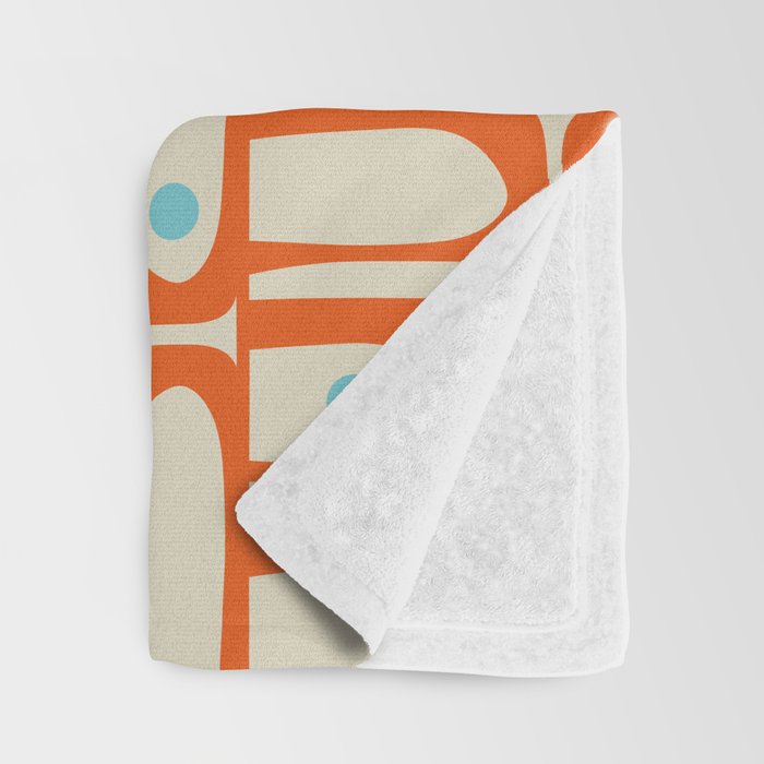 Mid Century Modern Piquet Abstract Geometric Multi Pattern Orange Aqua Beige Throw Blanket Gallery Image 3