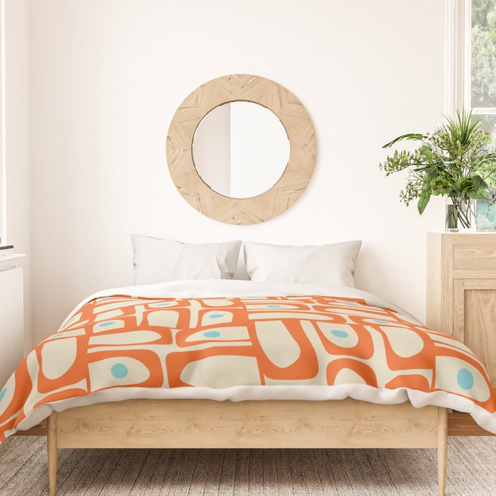 Mid Century Modern Piquet Abstract Geometric Multi Pattern Orange Aqua Beige Duvet Cover Gallery Image 3