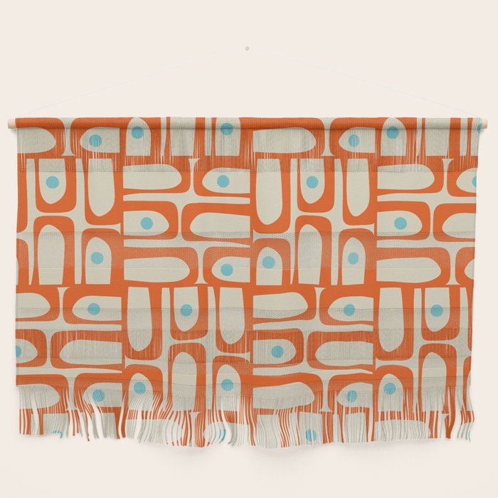 Mid Century Modern Piquet Abstract Geometric Multi Pattern Orange Aqua Beige Wall Hanging Gallery Image 1