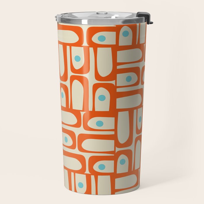 Mid Century Modern Piquet Abstract Geometric Multi Pattern Orange Aqua Beige Travel Mug Gallery Image 2