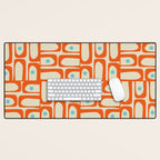 Mid Century Modern Piquet Abstract Geometric Multi Pattern Orange Aqua Beige Desk Mat Gallery Image 1