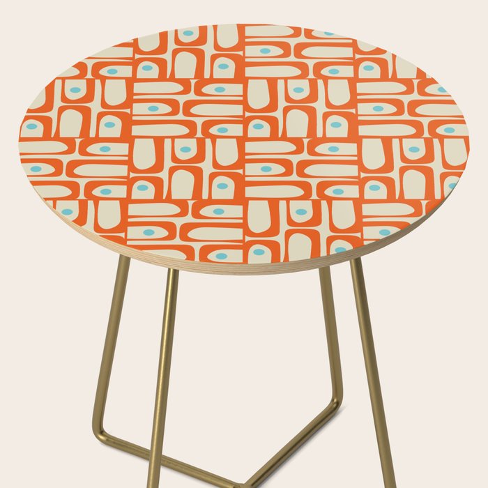 Mid Century Modern Piquet Abstract Geometric Multi Pattern Orange Aqua Beige Side Table Gallery Image 2