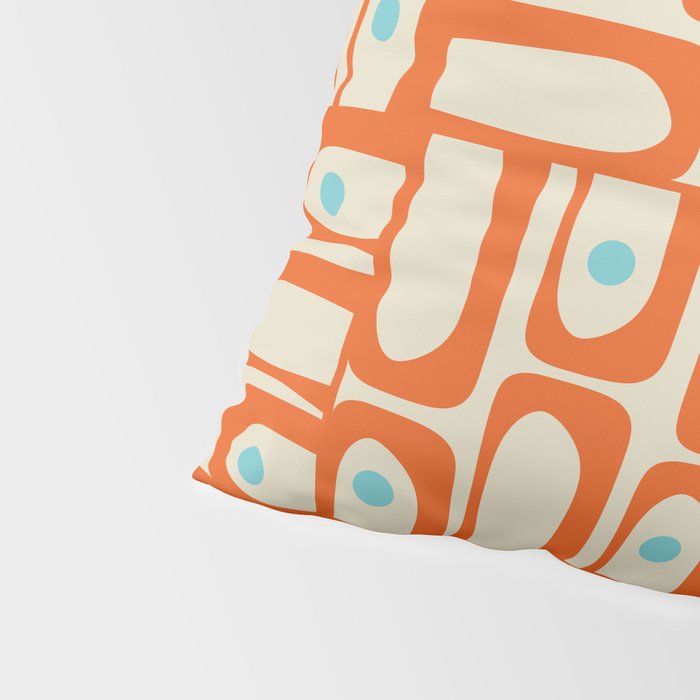 Mid Century Modern Piquet Abstract Geometric Multi Pattern Orange Aqua Beige Pillow Sham Gallery Image 4