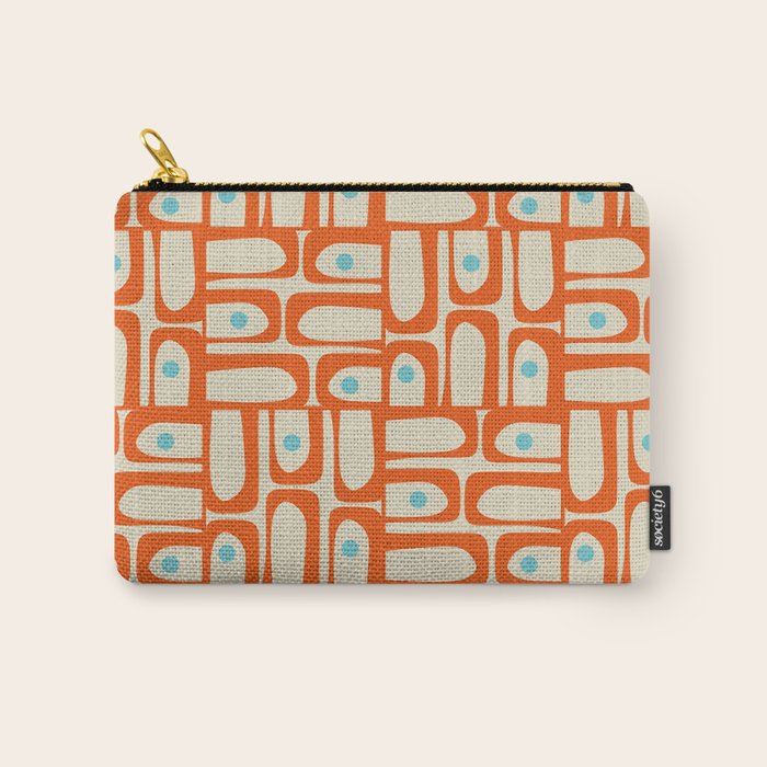 Mid Century Modern Piquet Abstract Geometric Multi Pattern Orange Aqua Beige Carry All Pouch Gallery Image 1