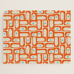 Mid Century Modern Piquet Abstract Geometric Multi Pattern Orange Aqua Beige Jigsaw Puzzle Gallery Image 1