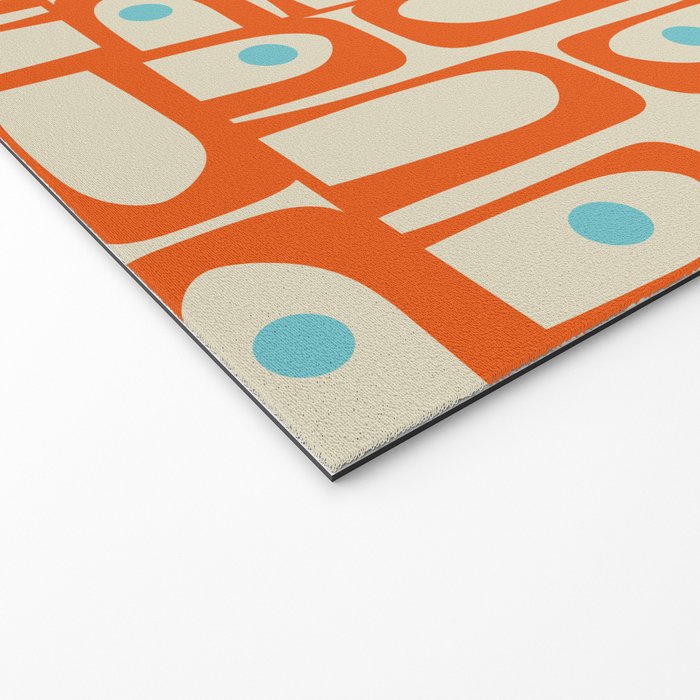 Mid Century Modern Piquet Abstract Geometric Multi Pattern Orange Aqua Beige Welcome Mat Gallery Image 2