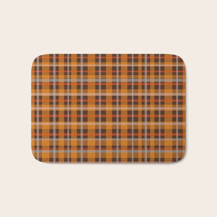 Autumn Retro 70s Plaid Pattern in Brown and Orange Bath Mat Gallery Image 1