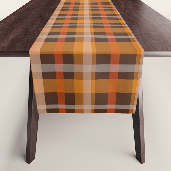 Autumn Retro 70s Plaid Pattern in Brown and Orange Table Runner Gallery Image 1