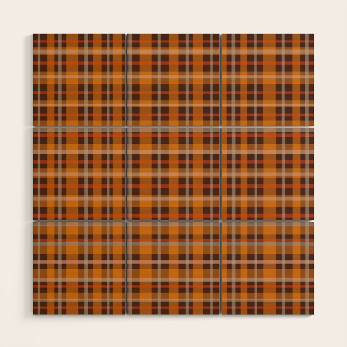 Autumn Retro 70s Plaid Pattern in Brown and Orange Wood Wall Art Gallery Image 1