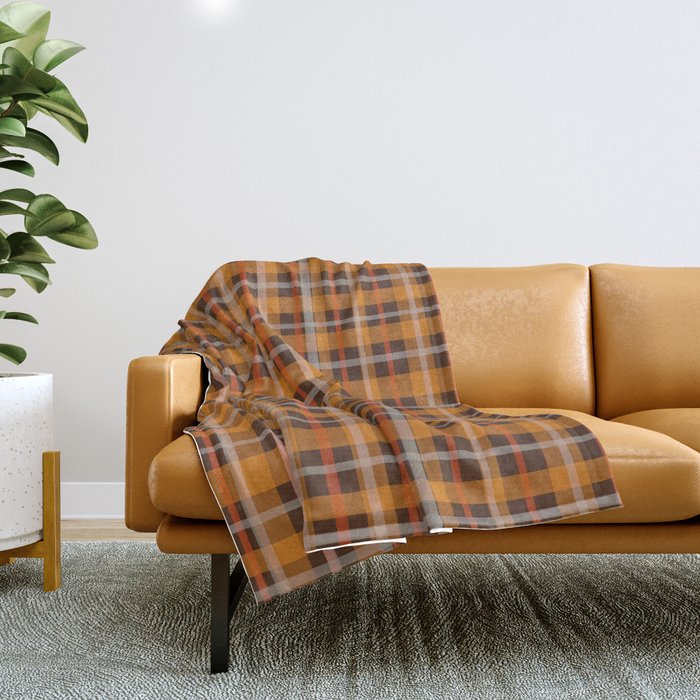 Autumn Retro 70s Plaid Pattern in Brown and Orange Throw Blanket Gallery Image 1