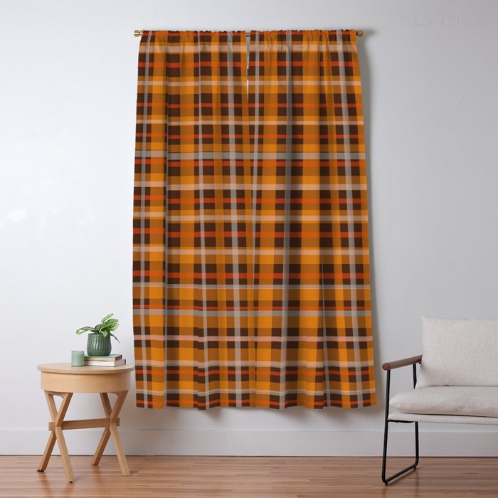 Autumn Retro 70s Plaid Pattern in Brown and Orange Window Curtain Gallery Image 5