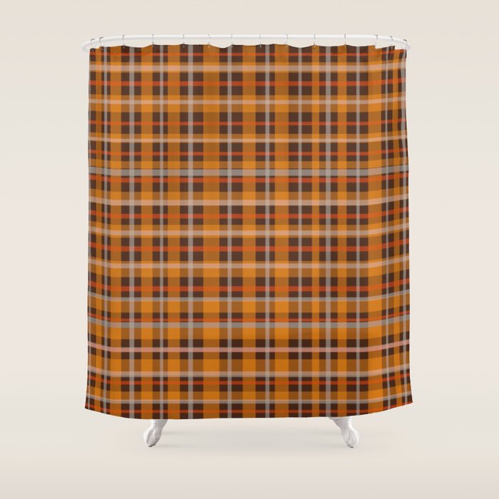 Autumn Retro 70s Plaid Pattern in Brown and Orange Shower Curtain Gallery Image 1