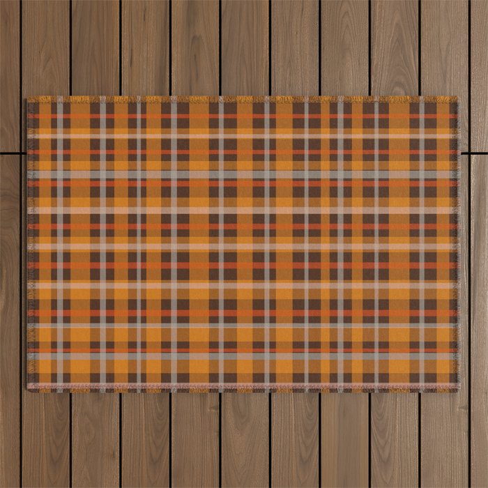 Autumn Retro 70s Plaid Pattern in Brown and Orange Outdoor Rug Gallery Image 1