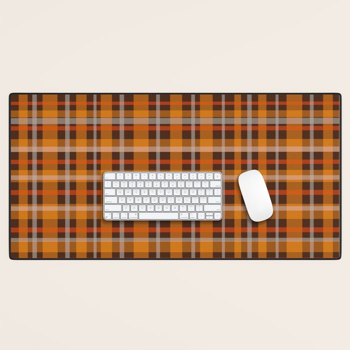 Autumn Retro 70s Plaid Pattern in Brown and Orange Desk Mat Gallery Image 1