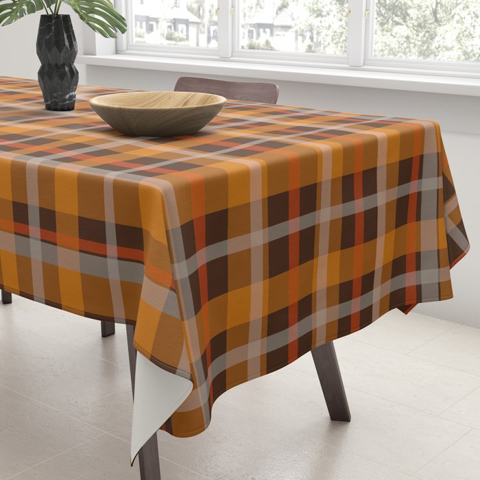 Autumn Retro 70s Plaid Pattern in Brown and Orange Tablecloth Gallery Image 3