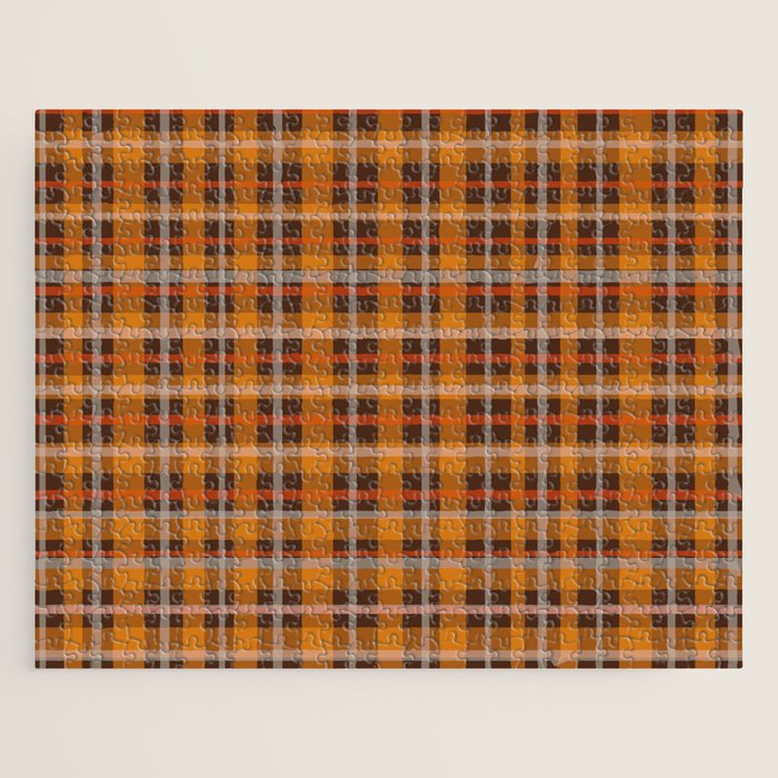 Autumn Retro 70s Plaid Pattern in Brown and Orange Jigsaw Puzzle Gallery Image 1
