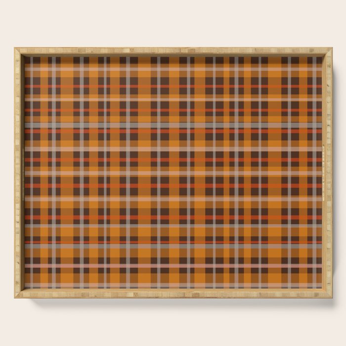 Autumn Retro 70s Plaid Pattern in Brown and Orange Serving Tray Gallery Image 1