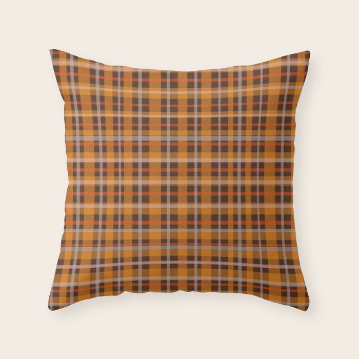 Autumn Retro 70s Plaid Pattern in Brown and Orange Throw Pillow Gallery Image 1